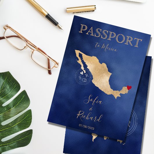 結婚旅行先パスポート金ゴールド世界地図メキシコ 招待状