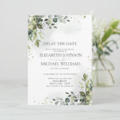 結婚日延期 ユーカリ 水彩 案内状 (スタンド正面)