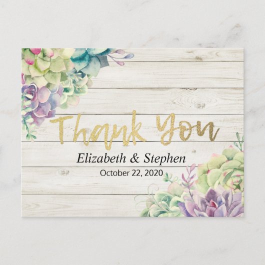 結婚木材の多肉植物に感謝素朴 ポストカード (正面)