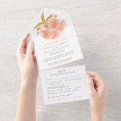 結婚桃の花の水色の食事RSVP オールインワン招待状 (貼ってはがせる)