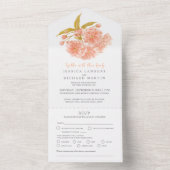 結婚桃の花の水色の食事RSVP オールインワン招待状 (内側)