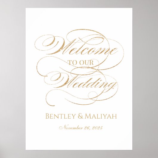 結婚歓迎のサインエレガント金ゴールド書 ポスター (正面)