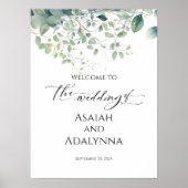 結婚歓迎サインと水エレガント色緑 ポスター (正面)