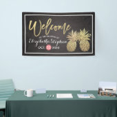 結婚歓迎ブラックモダン金ゴールド・パイナップル・カップル 横断幕 (トレードショー)