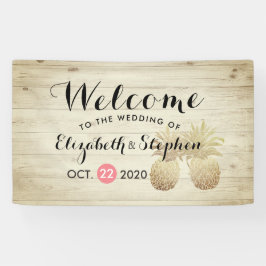 結婚歓迎金ゴールドパイナップルカップル素朴ウッド 横断幕