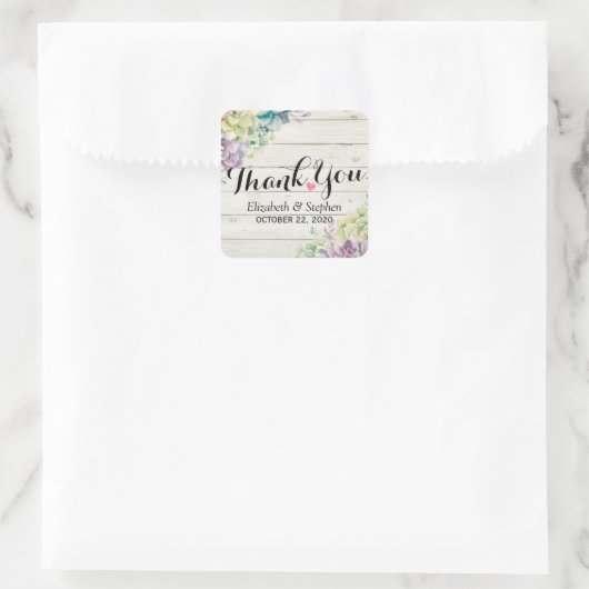 結婚水の色の多肉木に感謝素朴 スクエアシール (バッグ)