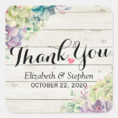 結婚水の色の多肉木に感謝素朴 スクエアシール (正面)