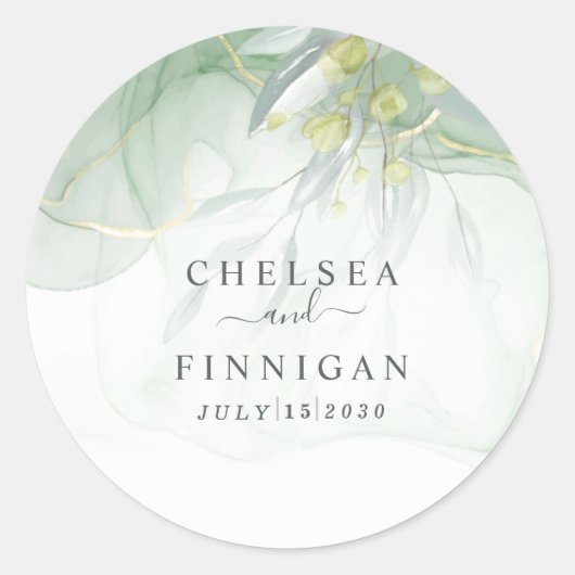 結婚水エレガント色緑 ラウンドシール (正面)