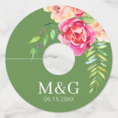 結婚水絵を描色の花 – 緑のピンク ワイングラスタグ (裏面)