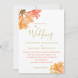 結婚焼けオレンジ色のフローラエレガント 招待状