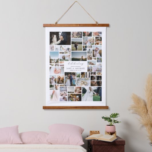 結婚独自の52フォトコラージュを作成 吊り下げ型タペストリー (寝室)