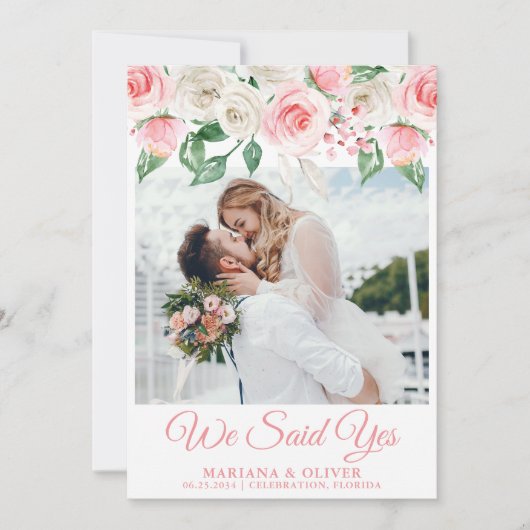 結婚発表ピンクピーチホワイトフローラ 招待状 (正面)