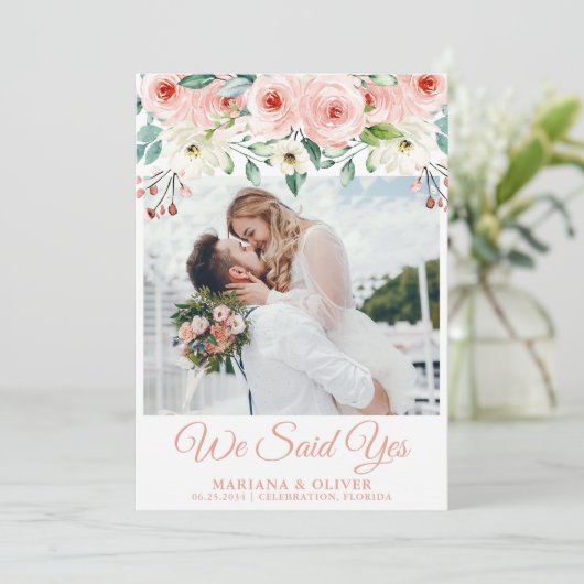 結婚発表ピーチホワイトフローラ 招待状 (スタンド正面)