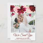 結婚発表 バーガンディ ピンク 花 招待状 (正面)