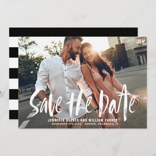 結婚発表 ブラシタイポグラフィー フォトカード 招待状 (正面/裏面)