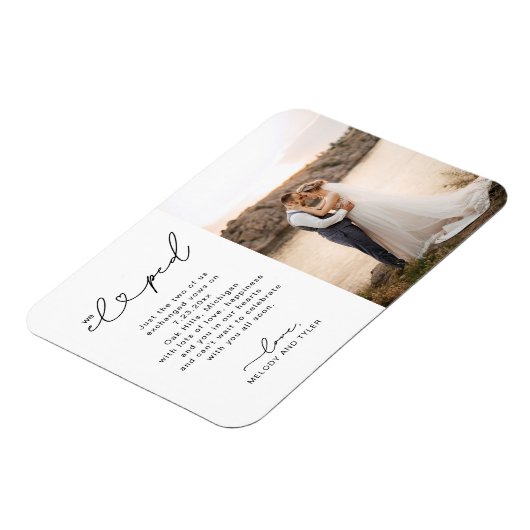 結婚発表 私たち式を挙げずに結婚しました スクリプト写真カード マグネット (左側)