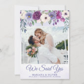 結婚発表 紫 藤色 花 招待状 (正面)