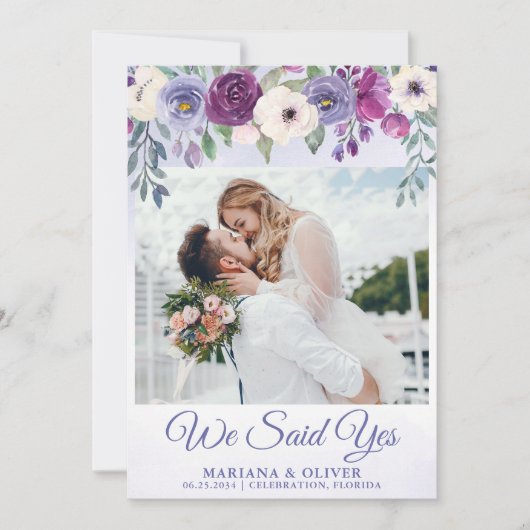 結婚発表 紫 藤色 花 招待状 (正面)