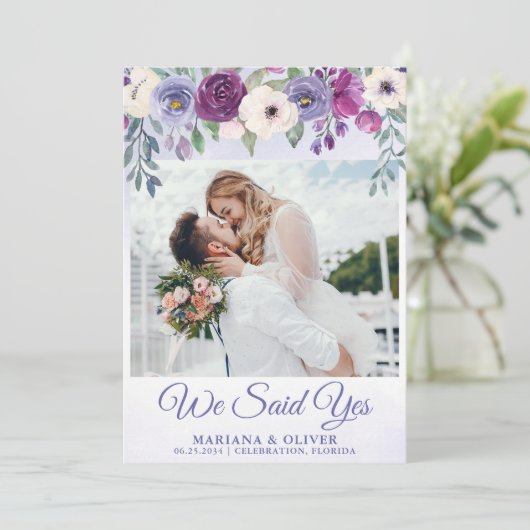 結婚発表 紫 藤色 花 招待状 (スタンド正面)