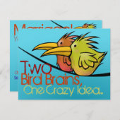 結婚発表、2 羽の鳥が電線に、ユーモア 招待状 (正面/裏面)