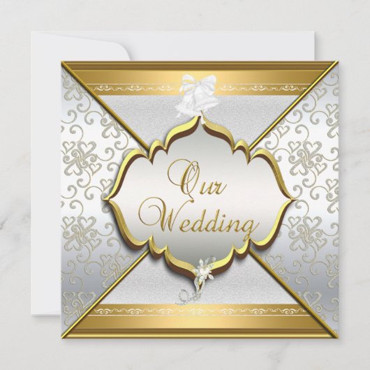 結婚白エレガント銀金ゴールド 招待状 (正面)