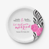 結婚白黒ピンクカスタム紙プレート ペーパープレート (正面)