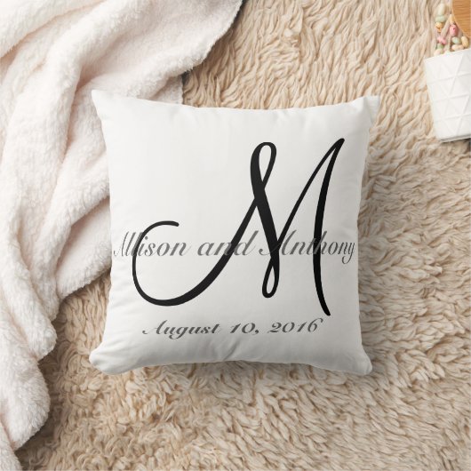 結婚祝いのモノグラムのカスタムでフェイクなリネン枕 クッション (ブランケット)