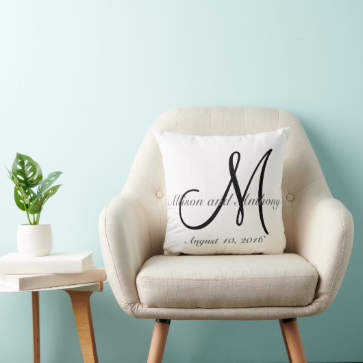 結婚祝いのモノグラムのカスタムでフェイクなリネン枕 クッション (椅子)