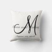 結婚祝いのモノグラムのカスタムでフェイクなリネン枕 クッション (裏面)