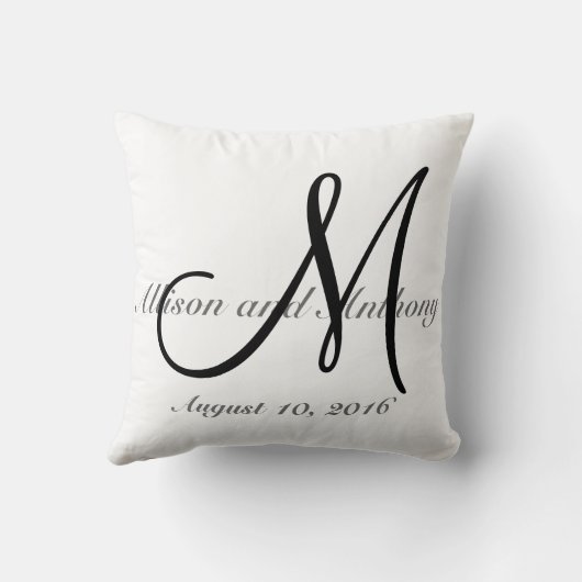 結婚祝いのモノグラムのカスタムでフェイクなリネン枕 クッション (裏面)