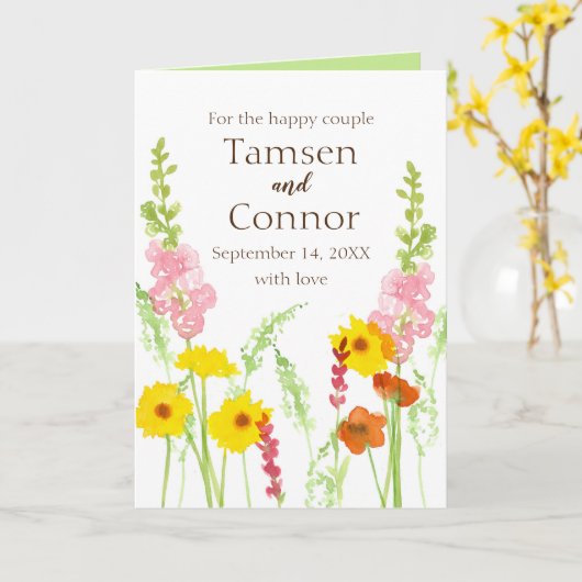 結婚祝い野パーソナライズされた花 カード (黄色い花)