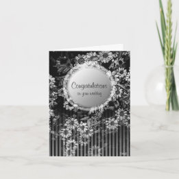 結婚祝い カード ブラック ヴィンテージ フラワー