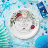 結婚紙プレート | 赤鮮やか牡丹ブーケ ペーパープレート (パーティー)