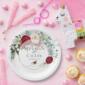 結婚紙プレート | 赤鮮やか牡丹ブーケ ペーパープレート (パーティー)