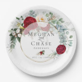 結婚紙プレート | 赤鮮やか牡丹ブーケ ペーパープレート (正面)