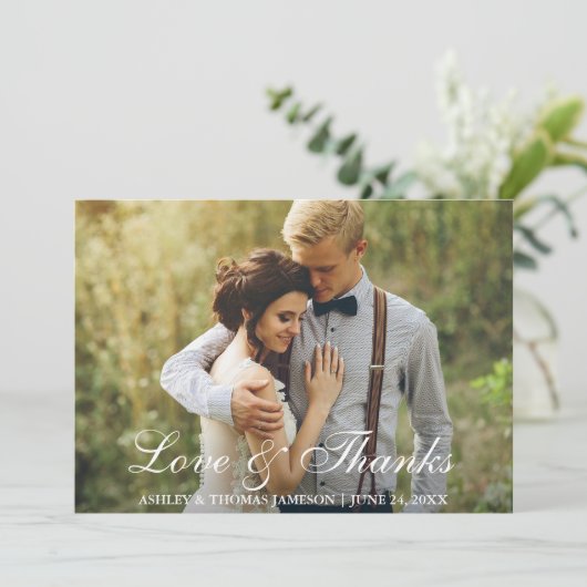 結婚素朴の木のバックフォトラブと感謝してい サンキューカード (スタンド正面)