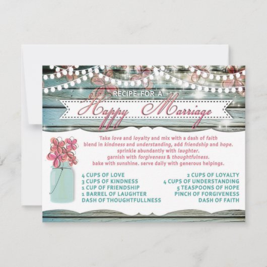 結婚素朴カードのメイスン素晴らしジャーレシピ (正面)