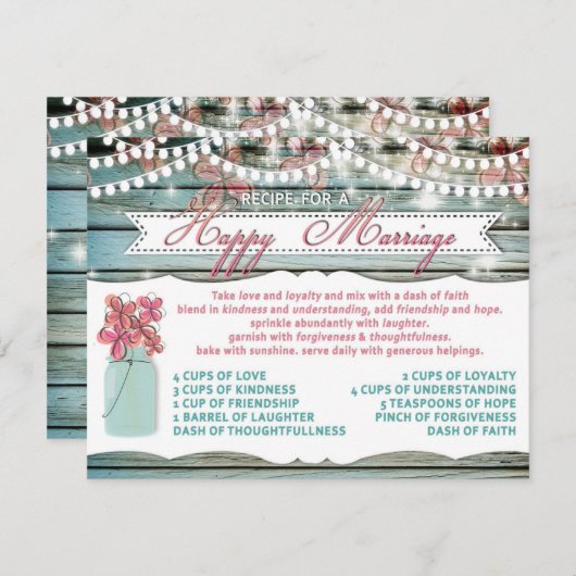 結婚素朴カードのメイスン素晴らしジャーレシピ (正面/裏面)