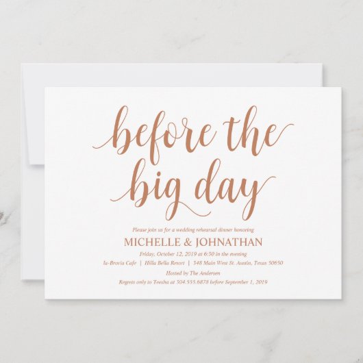 結婚素朴リハーサル夕食銅をテーマにした 招待状 (正面)