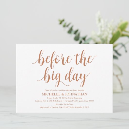 結婚素朴リハーサル夕食銅をテーマにした 招待状 (スタンド正面)