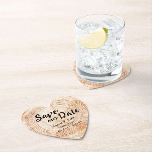 結婚素朴救の日付プリントの木目 ペーパーコースター (インサイチュ)