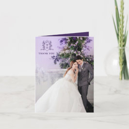 結婚紫感謝してい写真冠モノグラム サンキューカード