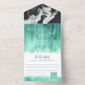結婚結婚の写真エメラルドrsvp QR オールインワン招待状 (内側)