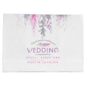 結婚藍紫のピンクの花感謝していは ラージペーパーバッグ (裏面)