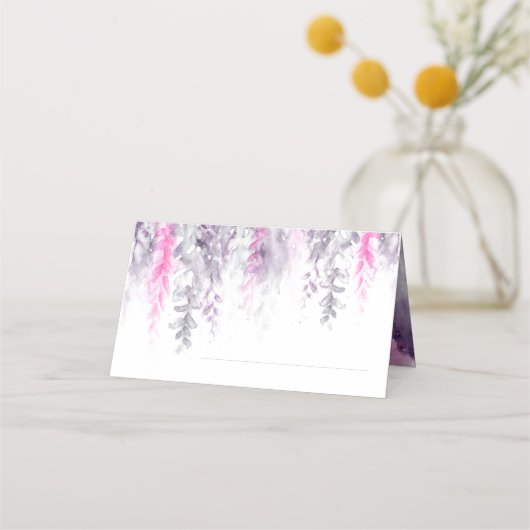 結婚藍色ピンクの花カスケード座席表 プレイスカード (正面)