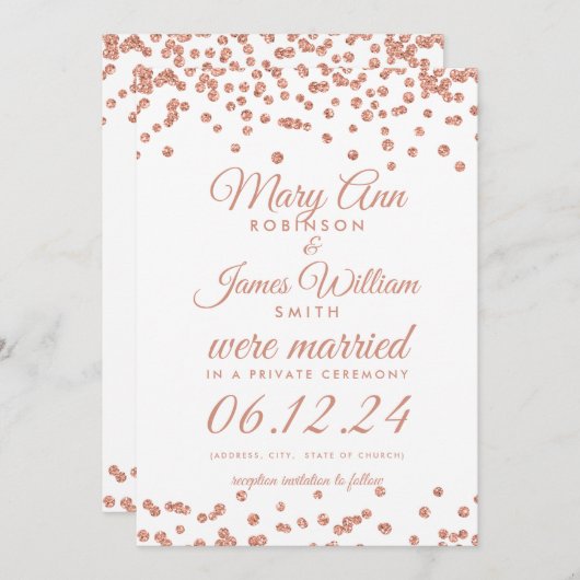 結婚解消バラ金ゴールドグリッター紙吹雪 招待状 (正面/裏面)