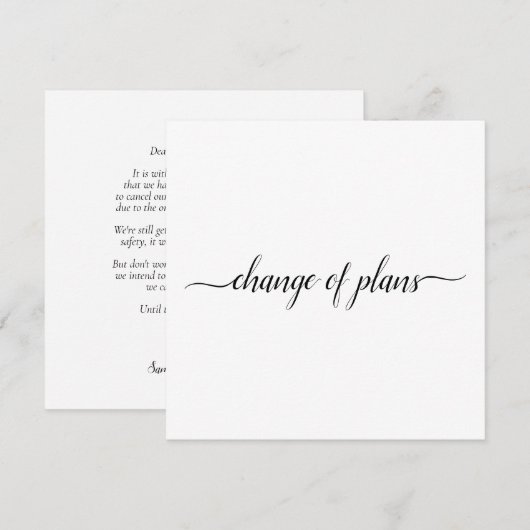 結婚計画の変更：結婚式の中止または日程変更のお知らせ 案内状 (正面/裏面)