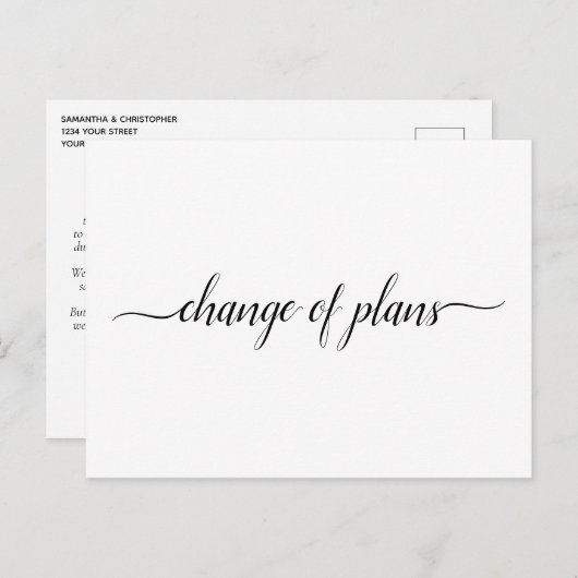 結婚計画の変更 結婚式中止または延期のお知らせ 案内ポストカード (正面/裏面)