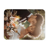 結婚記念のフォト ウェディング エンゲージ カップル 名前 日付 マグネット (横)