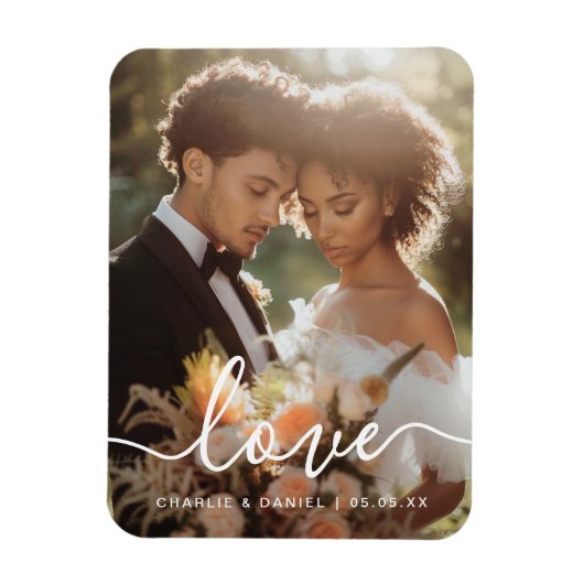 結婚記念のフォト ウェディング エンゲージ カップル 名前 日付 マグネット (縦)